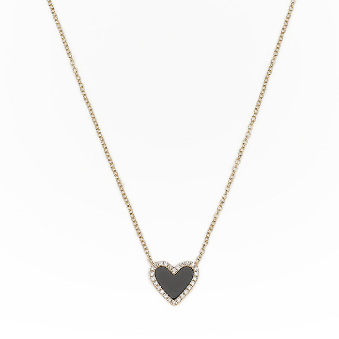 Onyx + Pavé Diamond Heart Necklace in 14k Yellow Gold