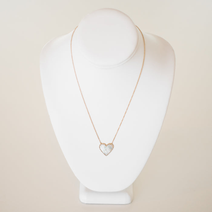 Large Mother of Pearl + Pavé Diamond Heart Necklace in 14k Yellow Gold