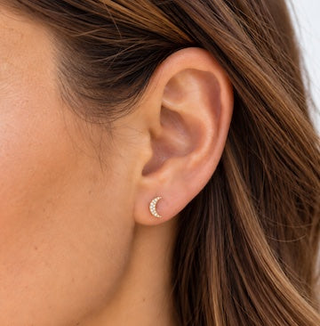 Pavé Diamond Crescent Moon Studs