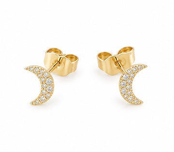 Pavé Diamond Crescent Moon Studs