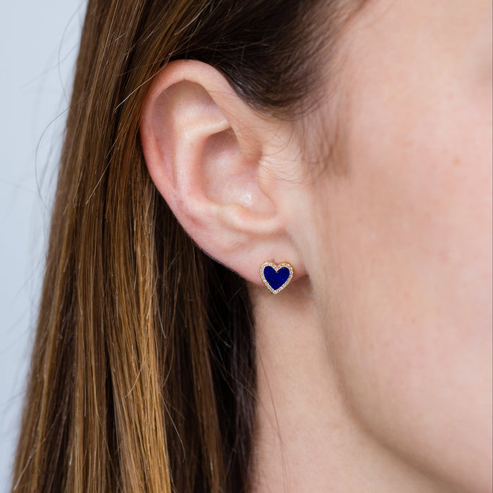 Lapis Diamond Heart Earrings