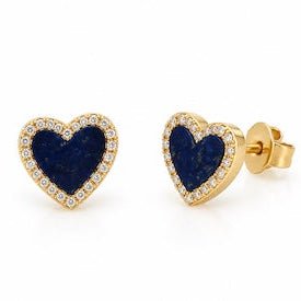 Lapis Diamond Heart Earrings
