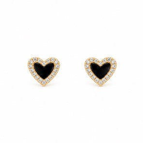 Mini Onyx Diamond Heart Earrings