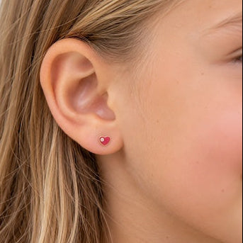 Mini Pink Enamel Heart Studs