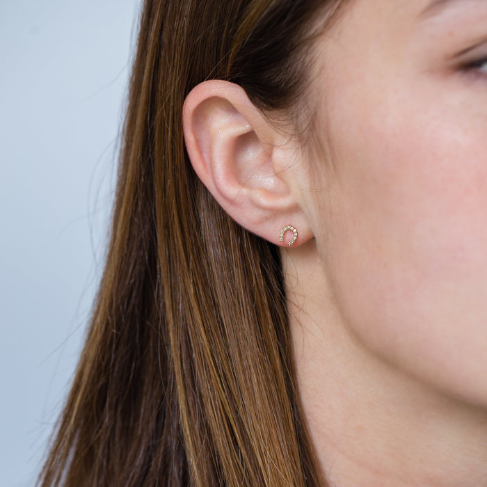 Diamond Horseshoe Studs in 14k Yellow Gold