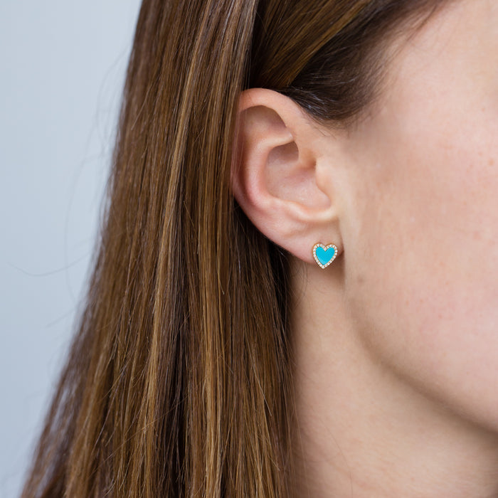 Turquoise Diamond Heart Earrings