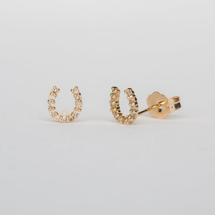 Diamond Horseshoe Studs in 14k Yellow Gold