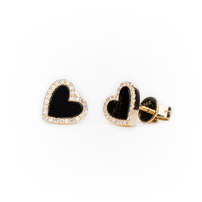 Onyx Diamond Heart Earrings