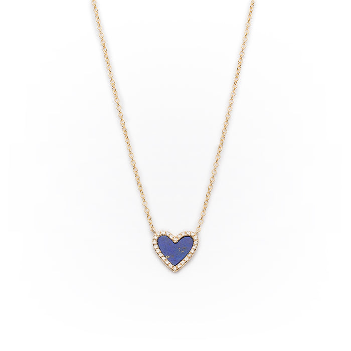 Lapis + Pavé Diamond Heart Necklace in 14k Yellow Gold