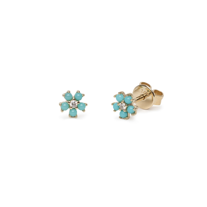 Diamond Turquoise Flower Studs