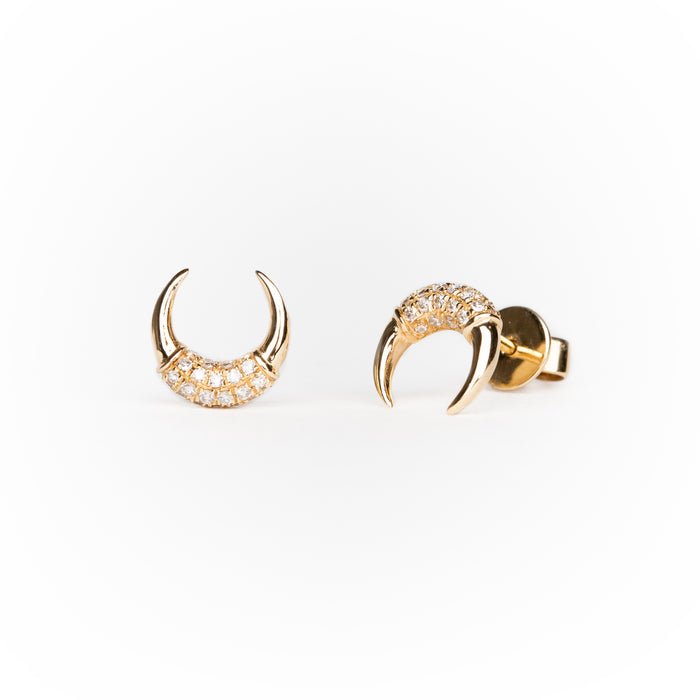 Pavé Diamond Horn Earrings in 14k Yellow Gold