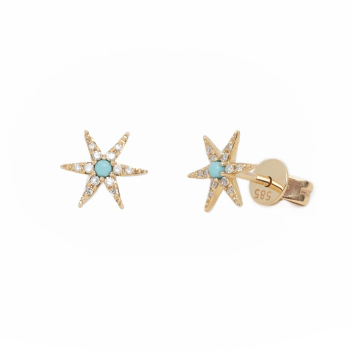 Turquoise and Pavé Diamond Starburst Studs