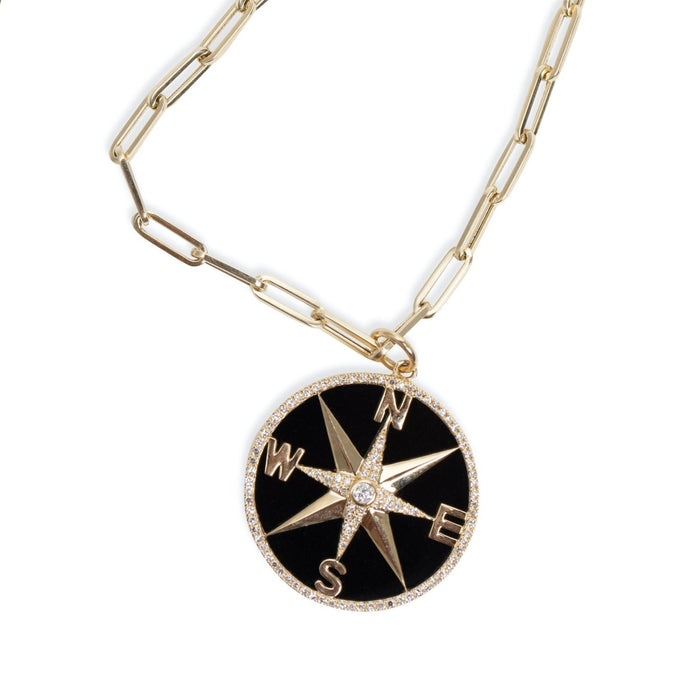 Compass Pendant with Onyx + Diamonds