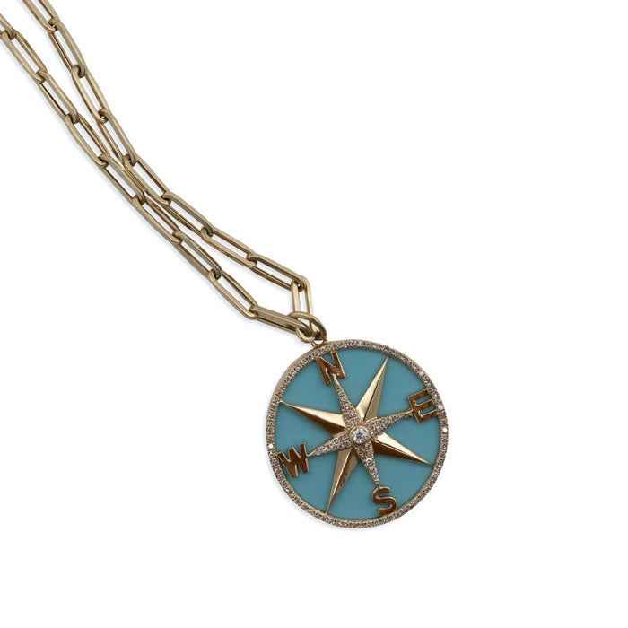 Compass Pendant with Turquoise + Diamonds
