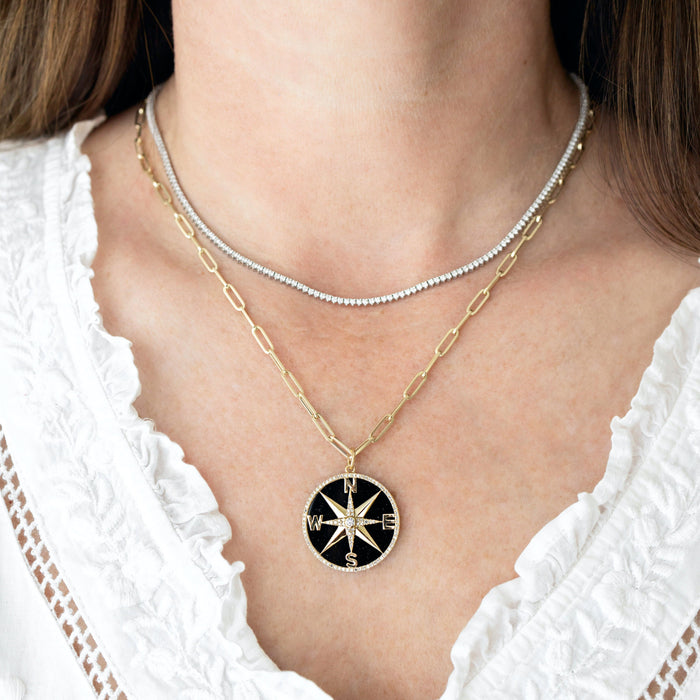 Compass Pendant with Onyx + Diamonds