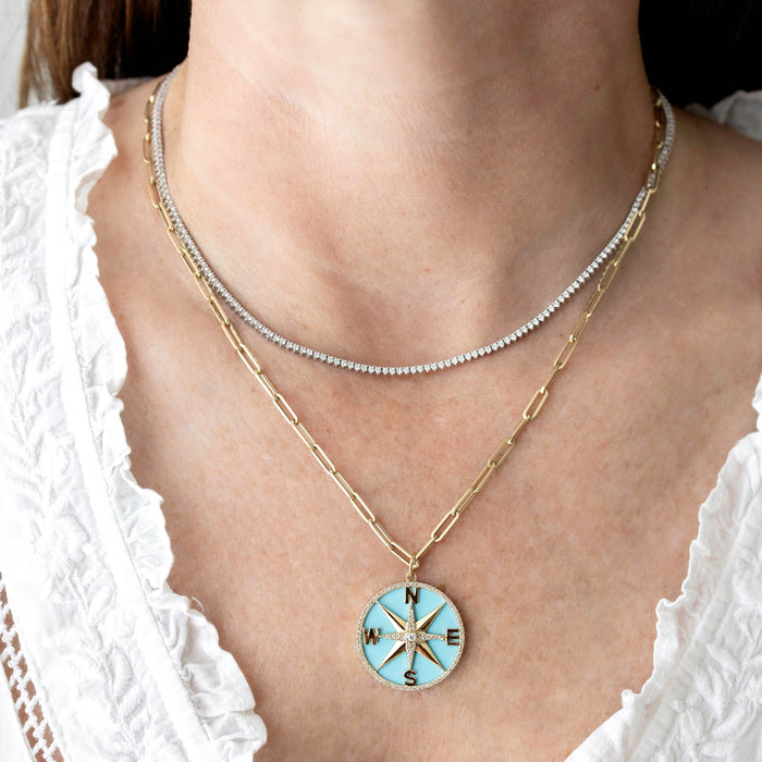 Compass Pendant with Turquoise + Diamonds