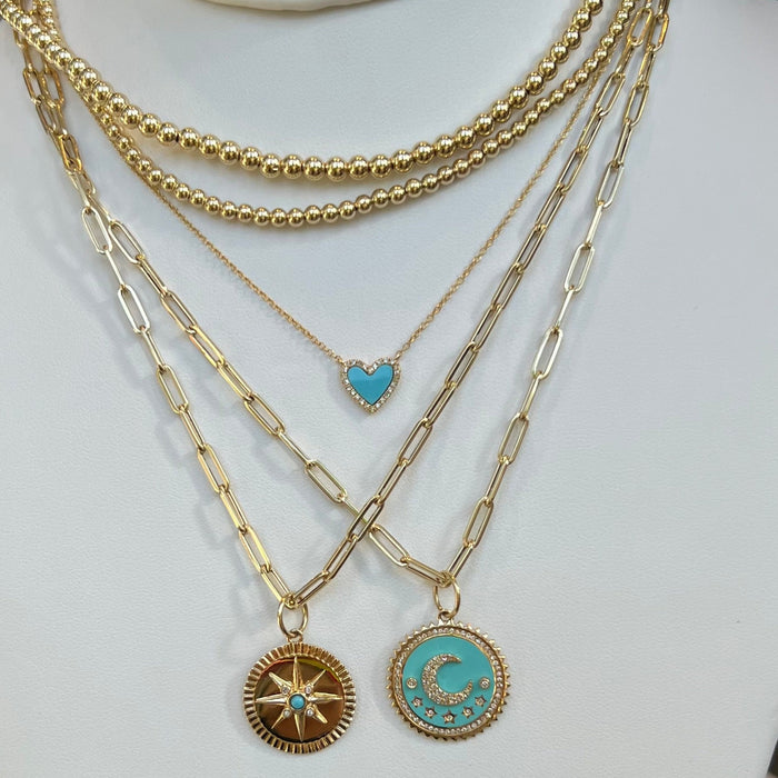 Moon + Star Pendant with Diamonds + Turquoise Enamel