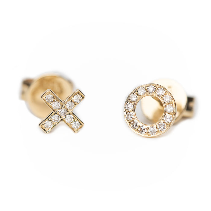 Pavé Diamond X and O Studs in 14k Yellow Gold